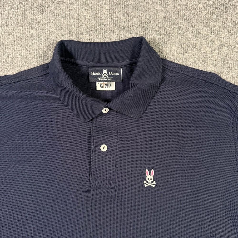Psycho Bunny Polo Shirt Mens 7 XL Navy Blue Pima Cotton Short Sleeve Logo
